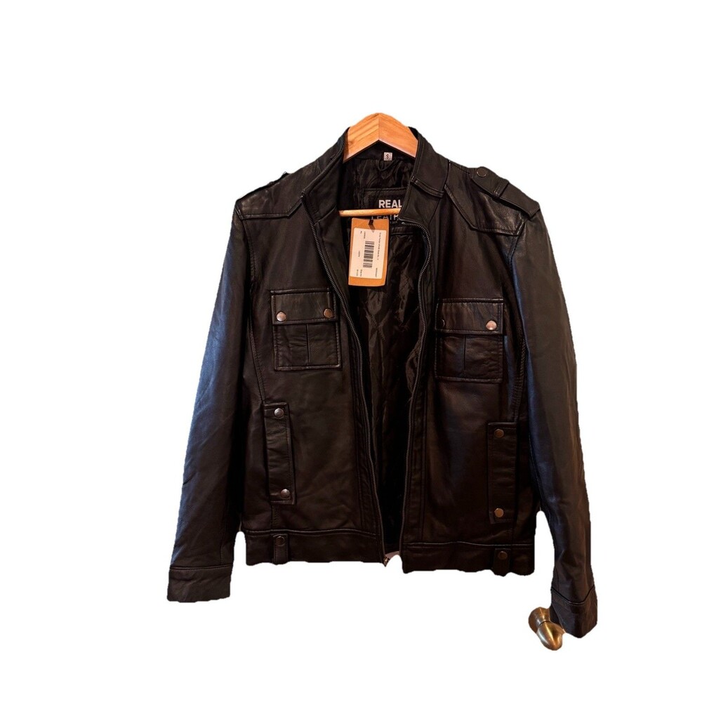 Men's 100% Real Leather Café Racer Black Motorcycle BikerJacket Casual Wear S
